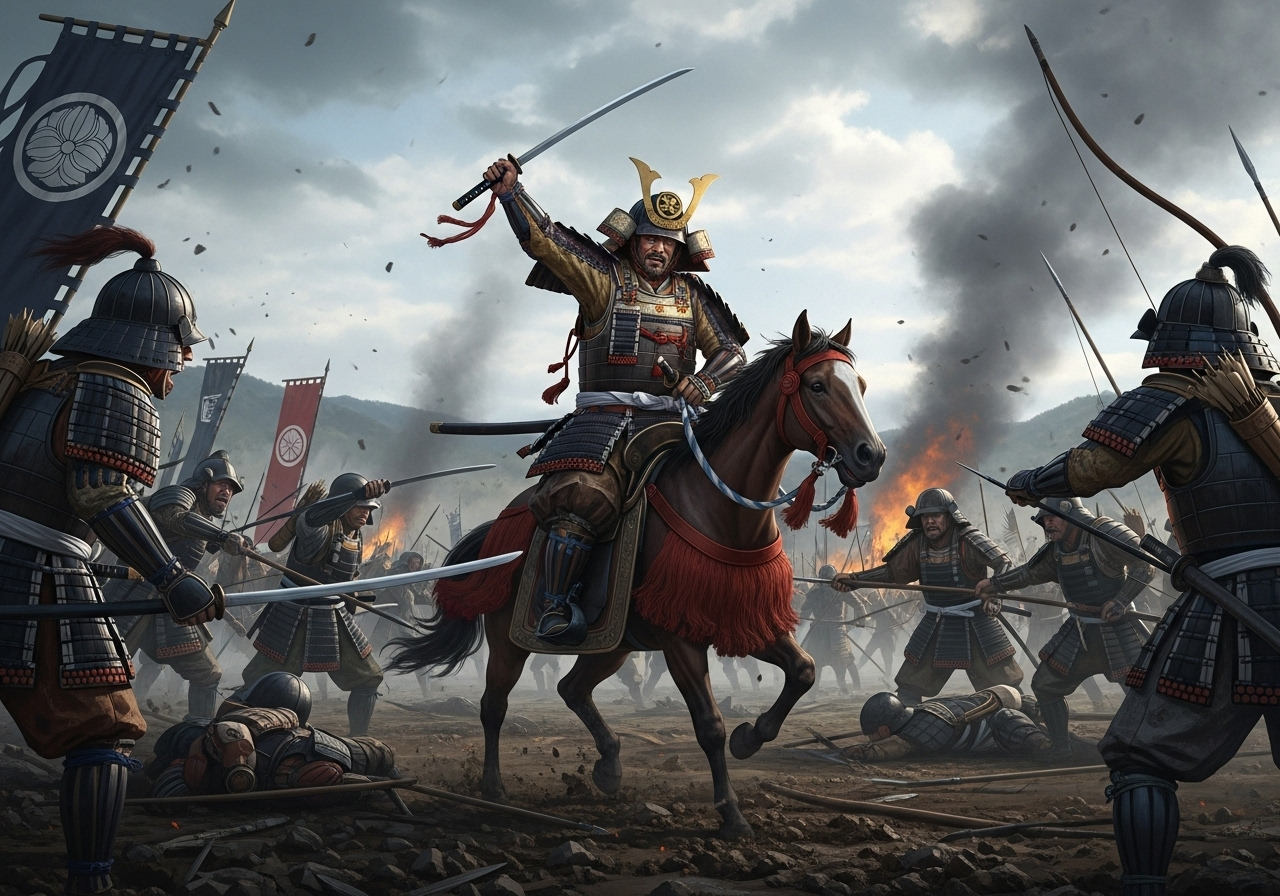 戦場で馬に乗る吉川元春