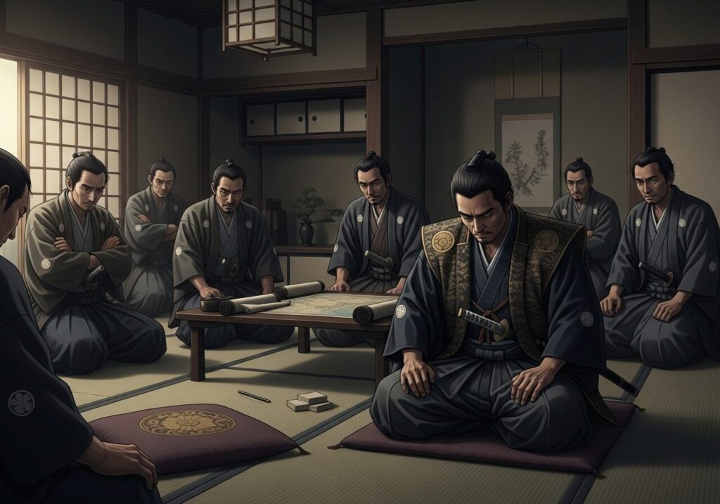 意気消沈する、毛利輝元と家臣団