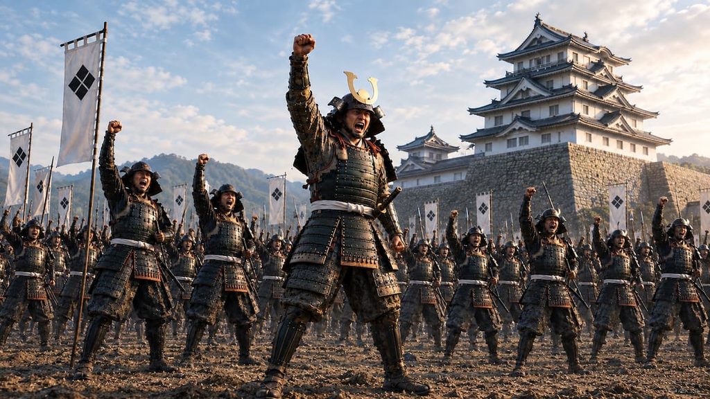 勝鬨を上げる安芸武田軍