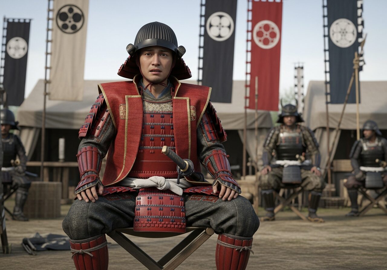 陣で座る小早川秀秋