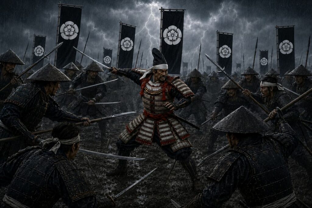 桶狭間の戦いで追い詰められる、今川義元
